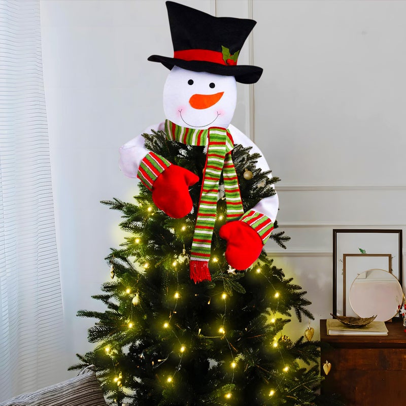 luck sea Christmas Tree Topper Snowman Hugger with Lights Strips - Xmas Holiday Winter Wonderland Party Decoration Ornament Supplies - Image 3